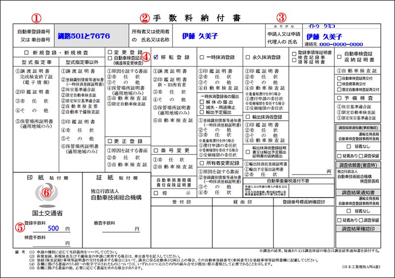 手数料納付書記入例