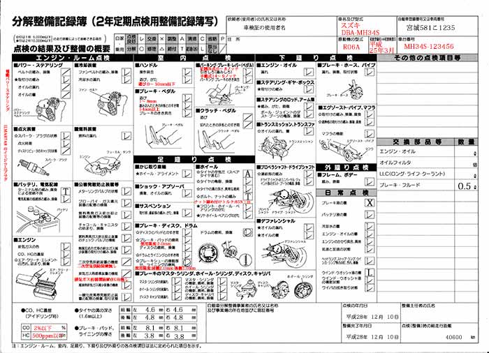 定期点検整備記録簿 チェック記号 ｜ 車検登録手続きDIY